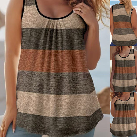 🎁New arrival 50% OFF💥Women's Color Block Striped Tank Top Ruched Neck Sleeveless Tops