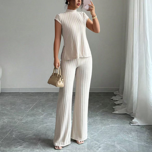 🎁New arrival 40% OFF💥Elegant Mock Neck Top & Wide-Leg Pants 2-Piece Set