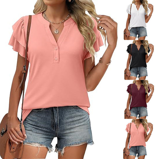 📢📢40% OFF !! ⏰Women's Casual V-Neck Ruffle Short-Sleeved T-Shirt— Free Shipping For Two Pieces