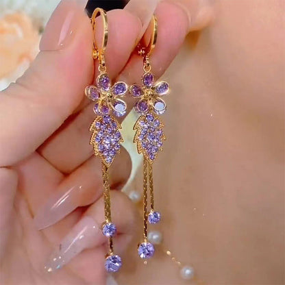 🎁Special Price Only ￡4.99!!💥Synthetic Diamond Floral Tassel Earrings