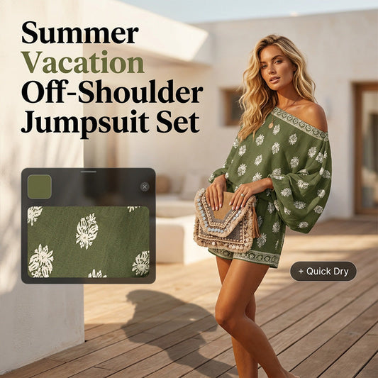 🥳2026 HOT SALE 54% OFF! 🥳💞50K+ SOLD!🌸Bohemian Off-Shoulder Printed Jumpsuit Set