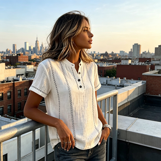 👚 54% OFF NOW! 🌿 Women's Casual Short Sleeve Top – Breathable, Relaxed Fit & Unique Stitch Detail ✨