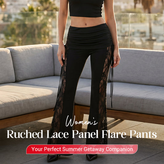 💕LIMITED TIME 55% OFF!🔥🌹👖 Women's Ruched Lace Panel Flare Pantss✨