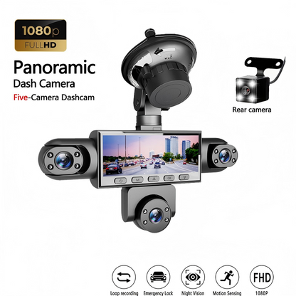 🚗51% OFF NOW ! 📹HD 1080P Multi-Lens Dash Cam – Night Vision, Loop Recording, Motion Sensing Panoramic 5-Camera Car Driving Recorder