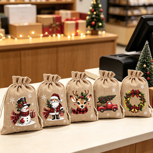 🔥🎁Ready for Christmas!🎅Xmas Sales - 50% OFF🎄Christmas Burlap Gift Bags with Drawstring, For gift giveaways＆party gifts🎅