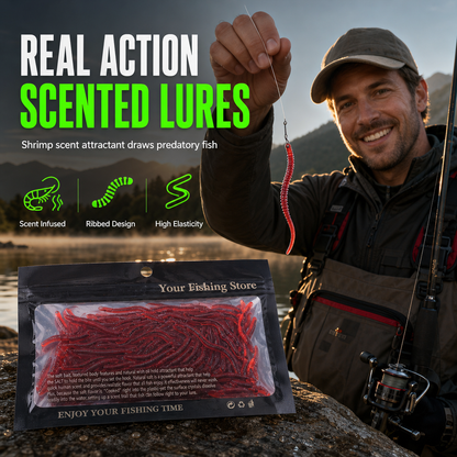 🎣 Save 53%! 🪱 Soft Earthworm Lures – Shrimp scent, 50/100 pack ✨