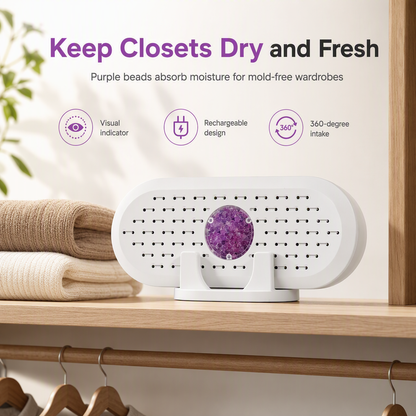 🥳2026 HOT SALE🥳💞50K+ SOLD! 🧺💧 50% OFF! Mini Reusable Dehumidifier – 360° air intake, visual indicator, USB rechargeable. Keeps wardrobes & bathrooms dry, no more musty smells! ✨✅