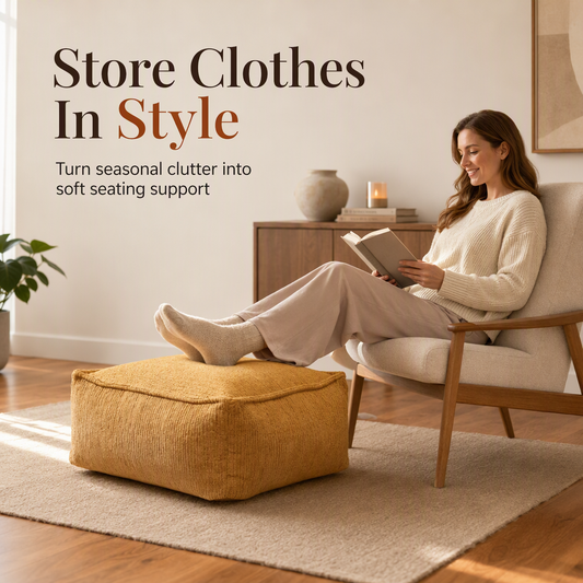 🛋️🧶 Boho Storage Ottoman Pouf Cover – fill with clothes & blankets, supports 220 lbs, washable canvas. Tidy & cosy! 🏠✅
