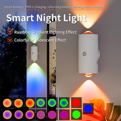 💡 56% OFF! 🎄 USB-rechargeable LED night light with motion sensor – RGB colour gradient, dimmable & magnetic. For hallways, bedside tables, desks & wardrobes 🌈