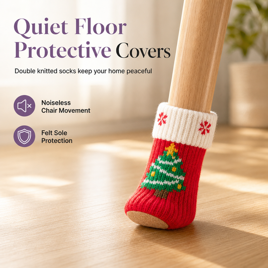 🎄LIMITED-TIME 53% OFF! ⏰Christmas Knitted Chair Leg Covers with Felt Pads Non Slip Thickened Table Feet Socks Floor Protectors 4-Piece Set