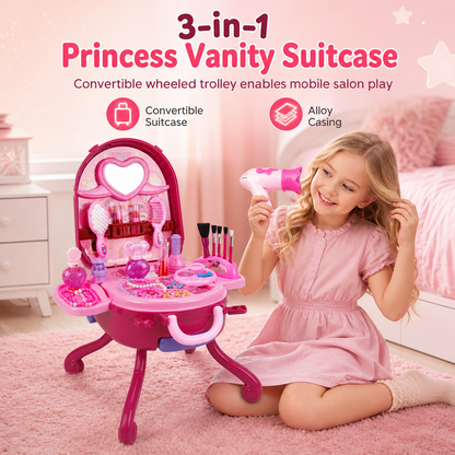 📢📢51%  OFF !! ⏰Kids’ Pretend Makeup Vanity Suitcase – Portable Dress-Up Toy Set for Girls