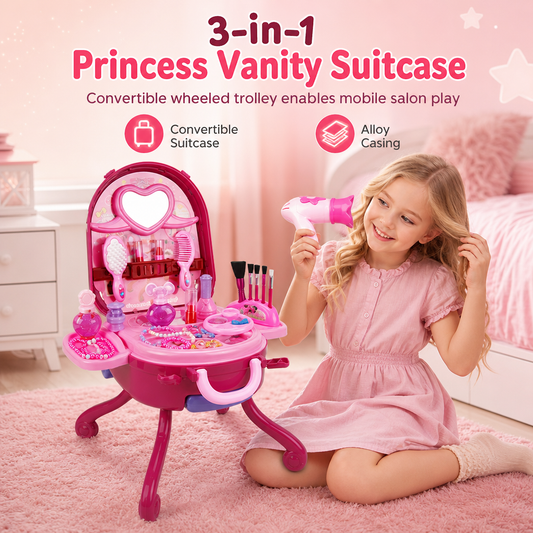 📢📢51%  OFF !! ⏰Kids’ Pretend Makeup Vanity Suitcase – Portable Dress-Up Toy Set for Girls
