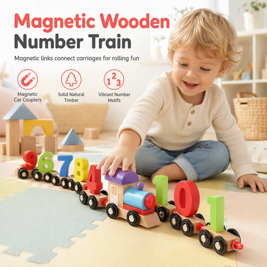 🥳2026 HOT SALE🥳💞50K+ SOLD! 🚂🔢 55% OFF! Magnetic Wooden Number Train Toy – connectable cars, early counting & imaginative floor play. Safe, smooth polished wood for ages 3+! 🛡️💚