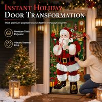 🎄Xmas Sale - 50% OFF❤️Christmas Door Cover - Santa & Reindeer Stretch Fabric Door Banner with 4-Side Elastic Edges, DIY Door Handle Cutout, Slip-On Front Door Holiday Decor