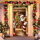 🎄Xmas Sale - 50% OFF❤️Christmas Door Cover - Santa & Reindeer Stretch Fabric Door Banner with 4-Side Elastic Edges, DIY Door Handle Cutout, Slip-On Front Door Holiday Decor