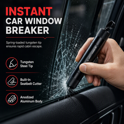 🥳 Best-seller of 2026 🥳💞 Over 50,000 sold! 🚗 50% off! Mini portable car emergency hammer – the tungsten steel head shatters car windows, whilst the cutter severs seatbelts. Compact and lightweight, with a built-in adhesive mount! 🛡️✅
