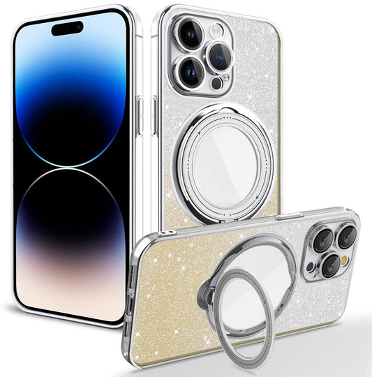 iPhone Case with Electroplated Magnetic Glitter and Invisible Stand