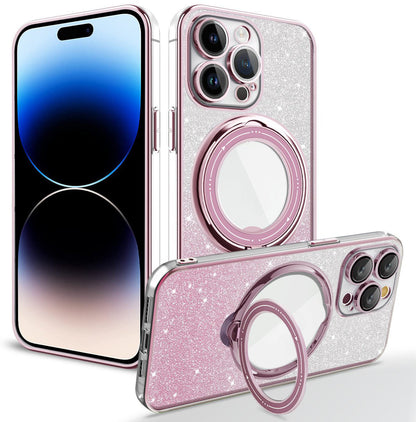 iPhone Case with Electroplated Magnetic Glitter and Invisible Stand